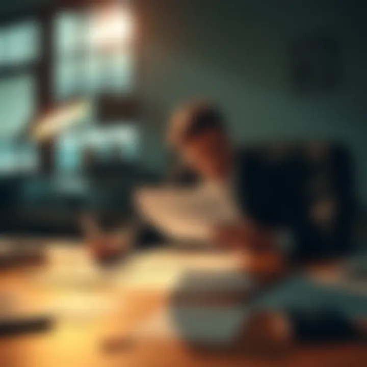 A person sitting at a desk, closely examining various documents and notes that challenge the official story.