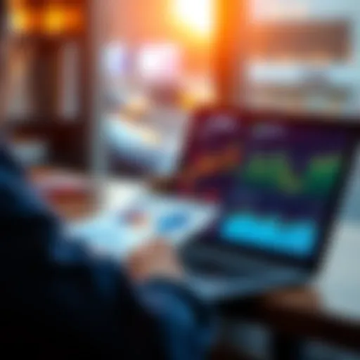 A person reviewing graphs and charts related to spread analysis on a laptop