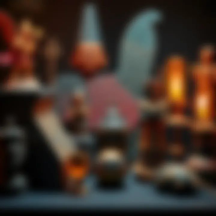 A collection of ancient artifacts from Peru and the US alongside symbols and representations of gods from various cultures.