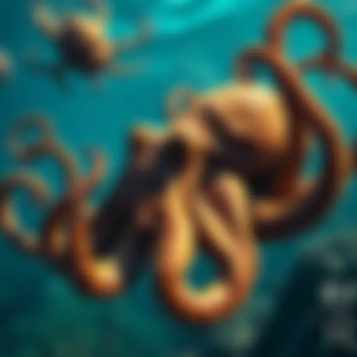 An ancient octopus swimming in a prehistoric ocean, showcasing its unique features and habitat.