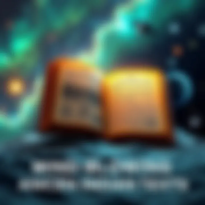 An open ancient Indian text showing illustrations of UFOs and advanced civilizations, with a backdrop of stars and galaxies.