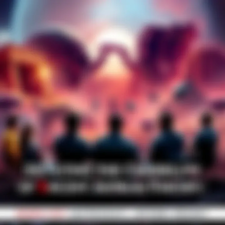 A group of people discussing ancient astronaut theory with images of historical sites and aliens around them