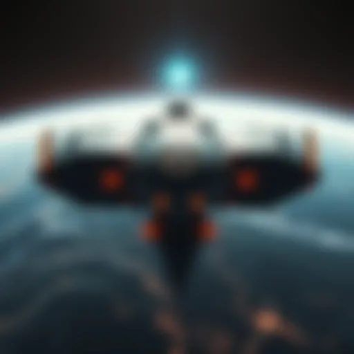 A detailed view of the Baetyl, resembling a modern spacecraft, with celestial symbols and a connection to Heaven and Earth.