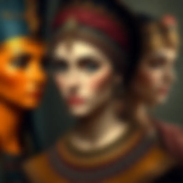 Artwork displaying Nefertiti, Cleopatra, and Hypatia, showcasing their elegance and influence on beauty standards.