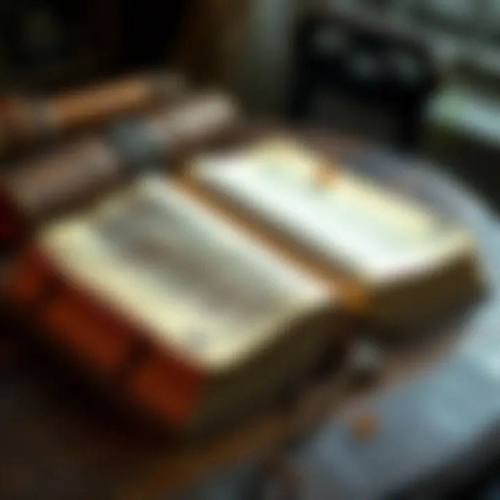 A heavy wooden Bible lies open on a table, showcasing its aged pages and intricate cover design.