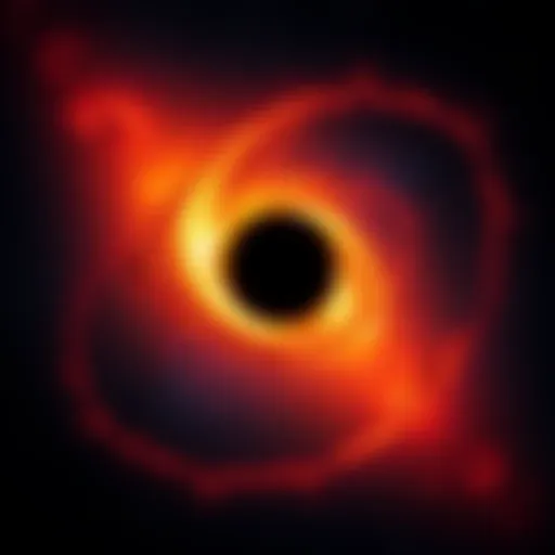 Illustration of an ancient black hole formed during the time of the Big Bang with bright cosmic background and stars
