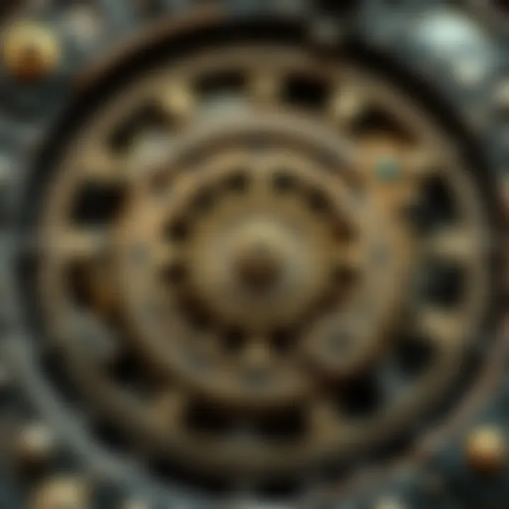 Ancient Calendar Mechanism Close-up of a 2000-year-old calendar showing the intricate gears used to track the sun and moon.