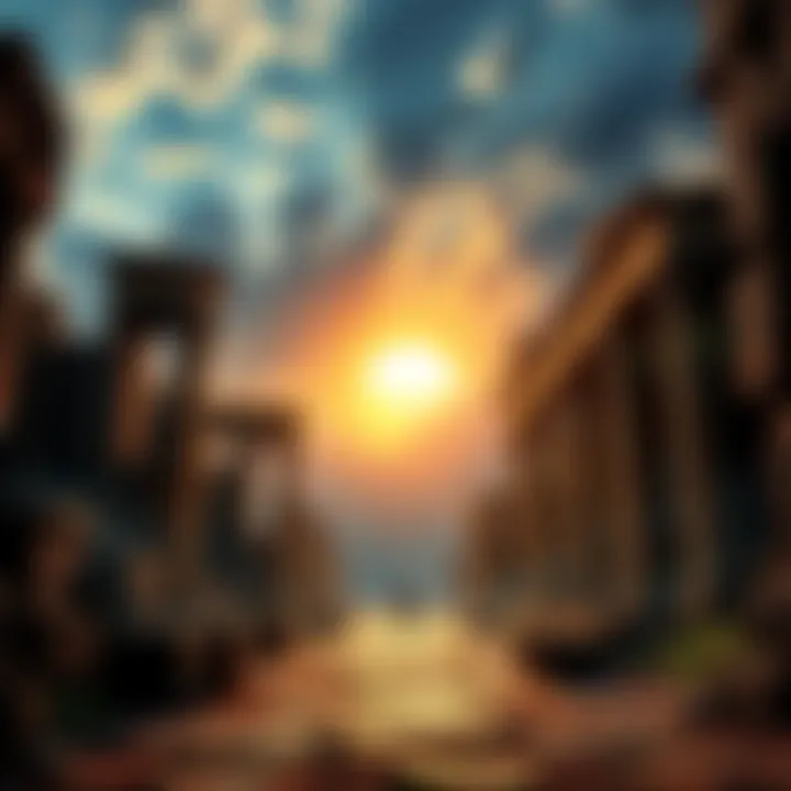 A captivating depiction of ancient ruins with modern technology overlay