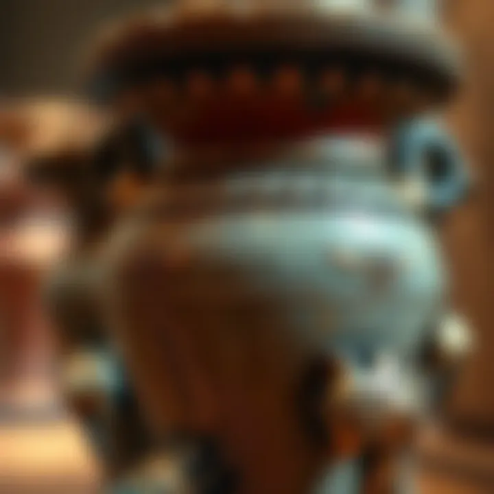 Close-up view of an ancient Egyptian granite vase showcasing its intricate craftsmanship and precise design.