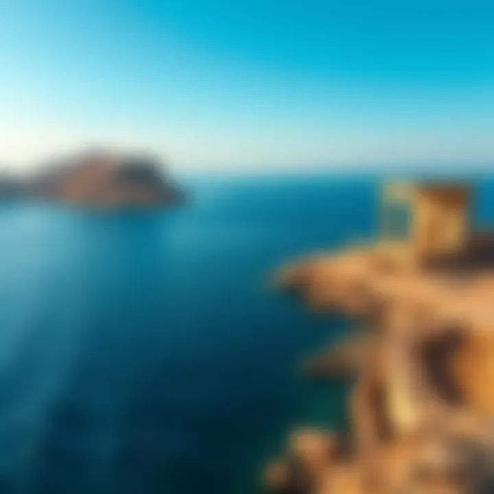 Excavated ancient Egyptian structures at the Nile Delta's edge, with the Mediterranean Sea in the background