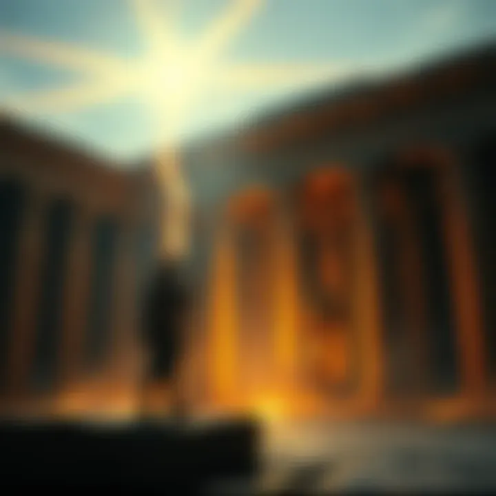 A depiction of Ancient Egyptians using light effects in a temple ritual to connect with the dead