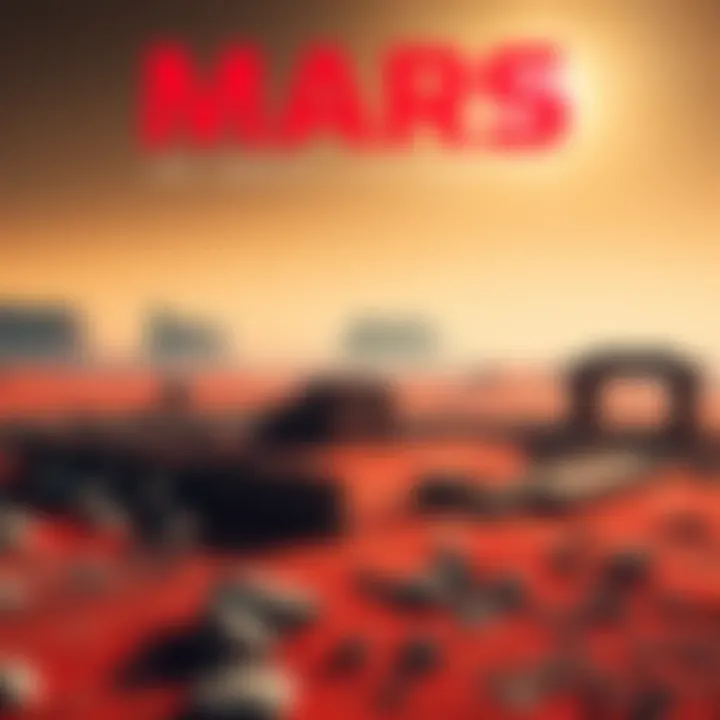 A vibrant Martian landscape showing remnants of an ancient civilization, including crumbling structures and red soil under a bright sky.