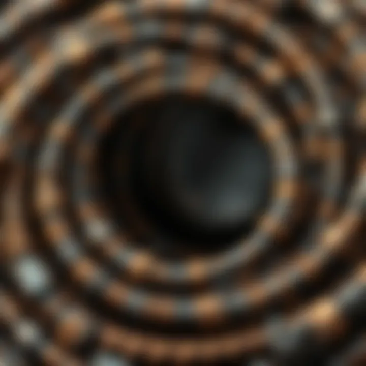 A close-up view of ancient metal coils found in Russia, showcasing their circular structure and aged appearance.