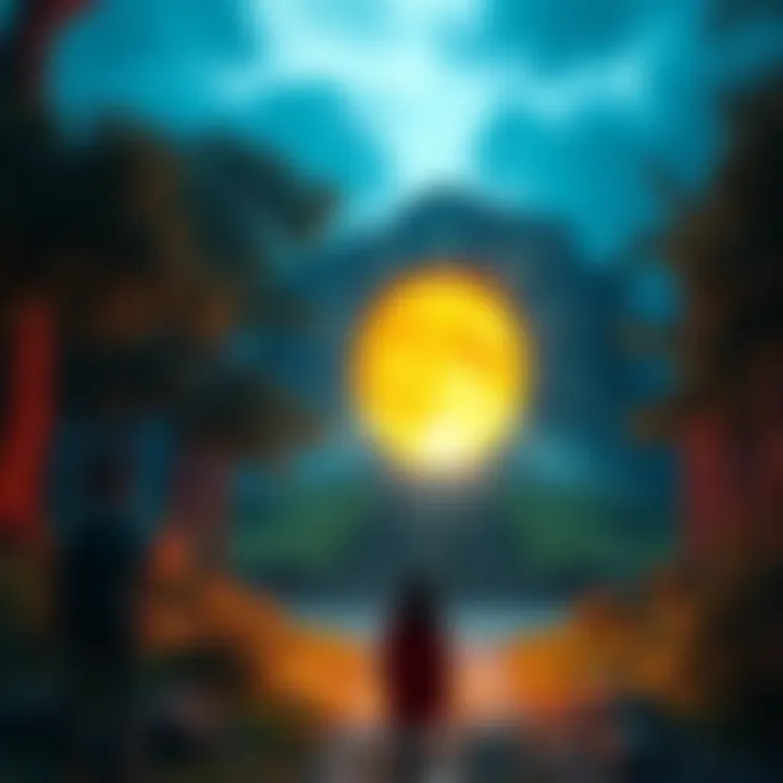 An ancient ruin with a glowing portal surrounded by trees, focusing on the eerie atmosphere as witnesses look on in amazement.