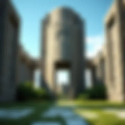 Close-up view of a geometrically precise ancient stone structure with clear angles and shapes, surrounded by greenery.