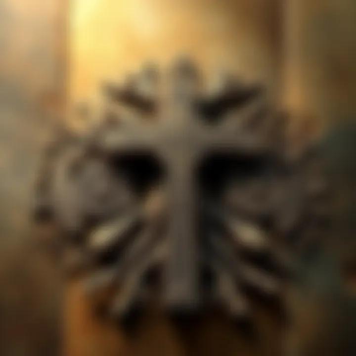 A cross surrounded by ancient symbols representing Sumer, Egypt, and Eastern philosophies in a blend of cultures.