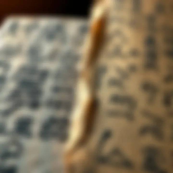 Two Ancient Writing Systems A close-up view of two ancient scripts that appear identical, showcasing their symbols on a stone tablet and parchment side by side.