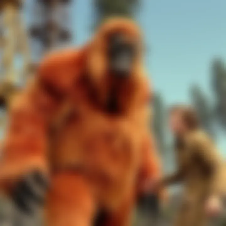 Andre the Giant in a hairy Bigfoot costume alongside Lee Majors in a scene from The Six Million Dollar Man