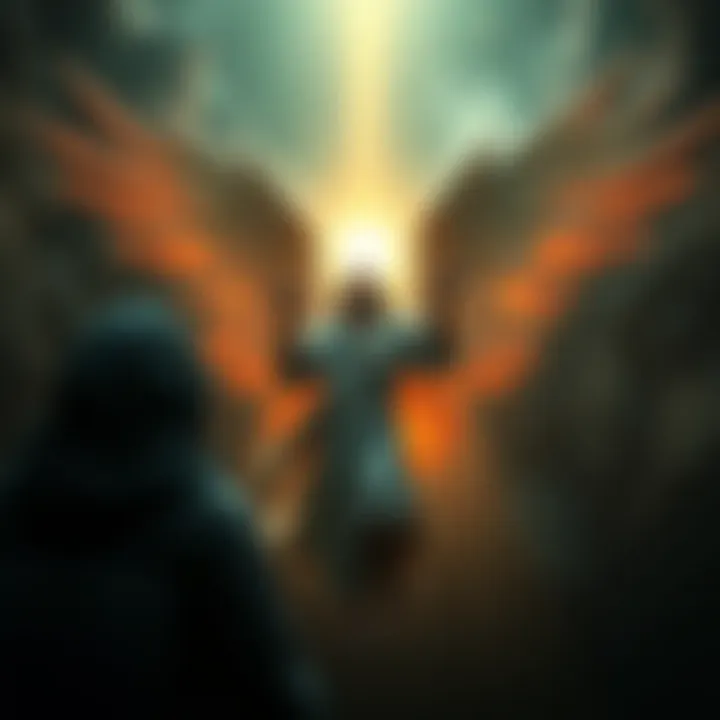 A mystical representation of Archangel Gabriel leading through dark biases with a celestial aura