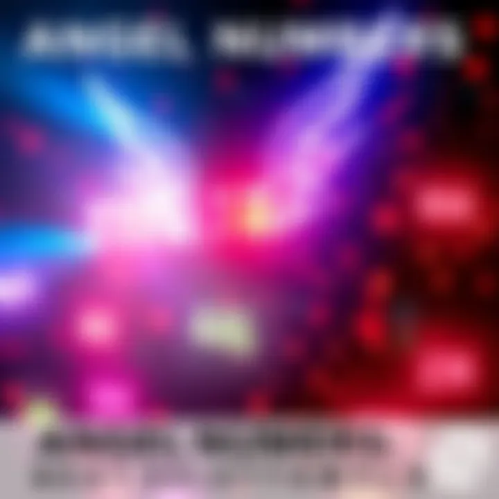 A colorful array of angel numbers like 111, 444, and 666 with a glowing background, symbolizing their meanings