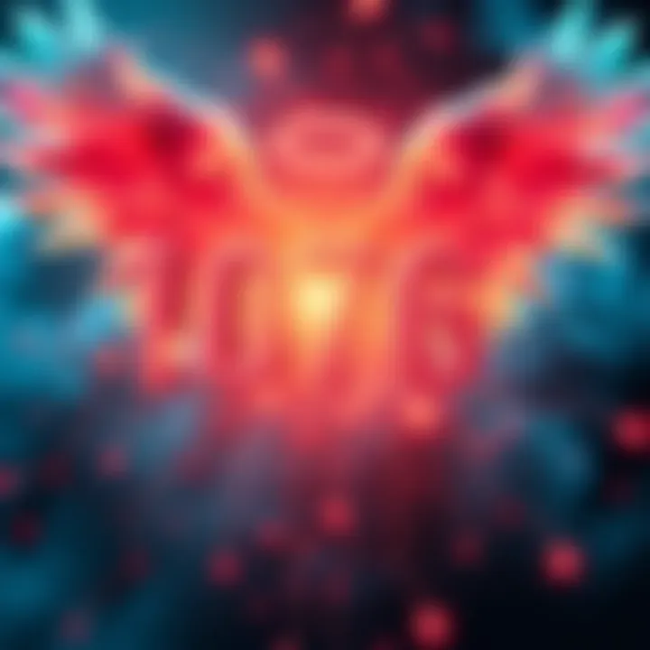 A close-up of a glowing number sequence with angelic imagery in the background, representing divine guidance.