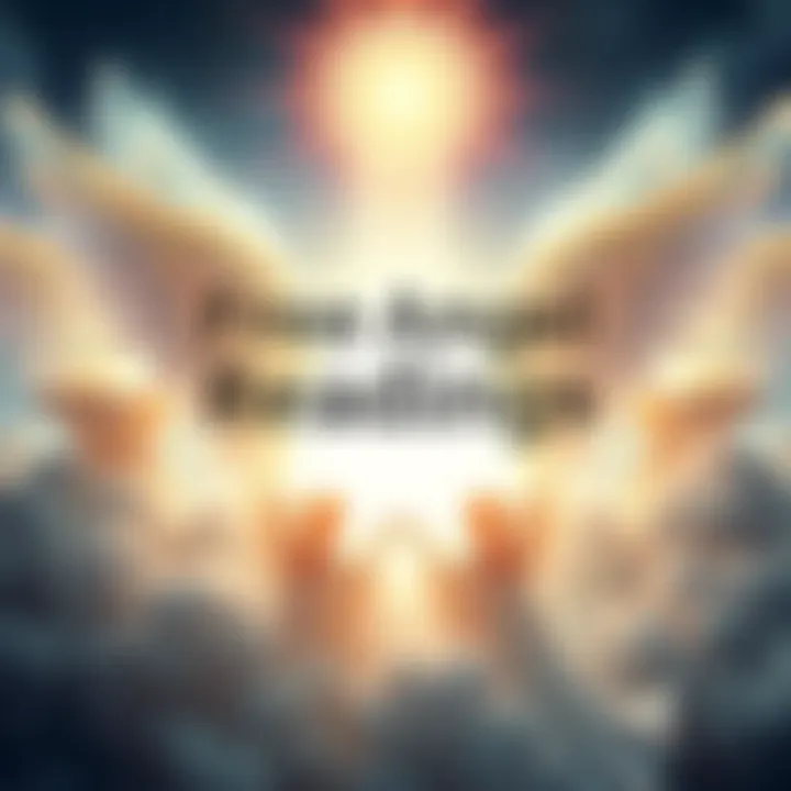 Angel Reading Invitation A soft, glowing light with angelic silhouettes around it, inviting people to join for free angel readings. The scene conveys a sense of peace and spirituality.