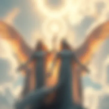 A group of ethereal angelic figures symbolizing archai, with soft light surrounding them against a celestial background.