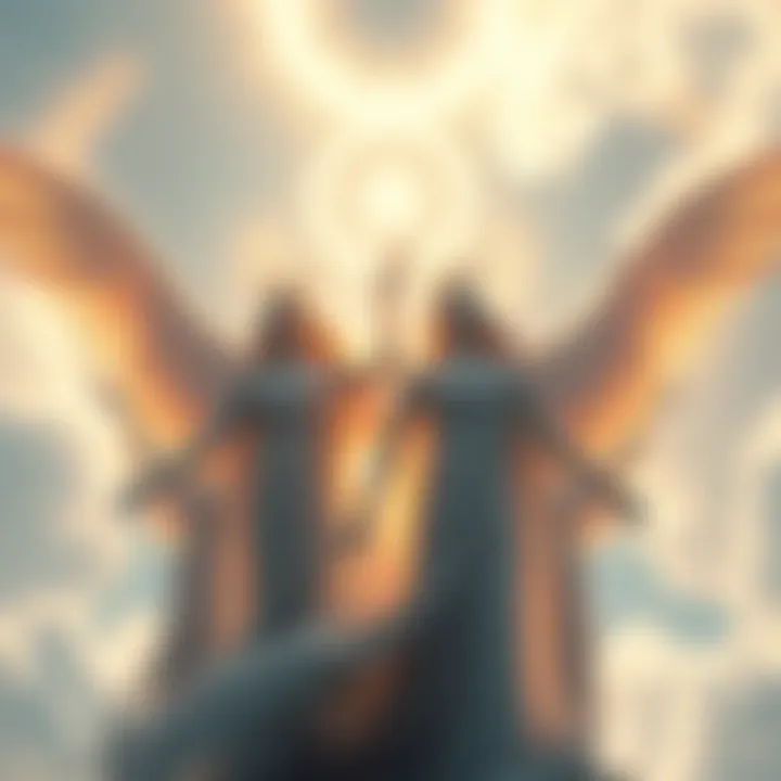 A group of ethereal angelic figures symbolizing archai, with soft light surrounding them against a celestial background.