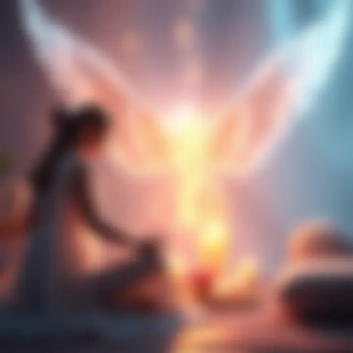 Angelic Reiki Healing Session A calming scene depicting a peaceful Reiki healing session with soft light and gentle energy flow, inviting participants for energy pulling and cord cutting