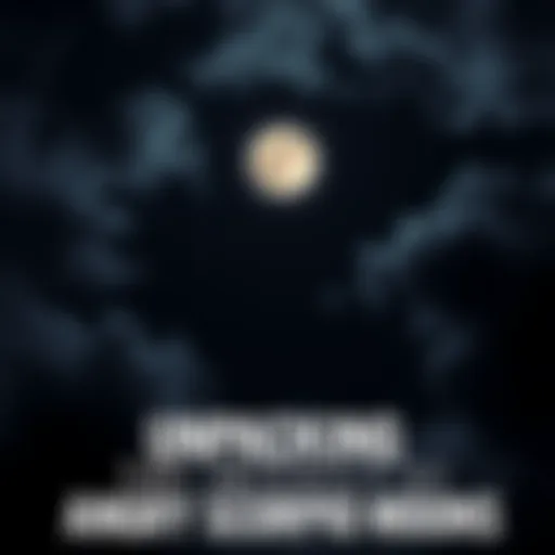 A dark sky with a bright full moon, symbolizing intense emotions, surrounded by swirling clouds. The focus is on the moon's glow, representing Scorpio's fierce energy.