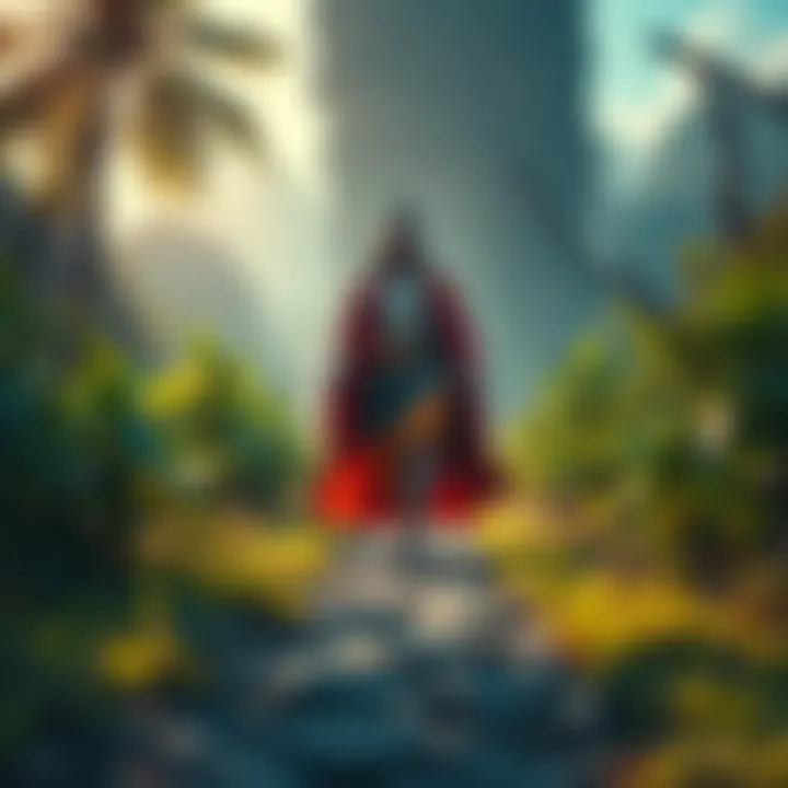 Angulimala, a once-feared tyrant, walks a serene path surrounded by nature, symbolizing his journey to enlightenment.