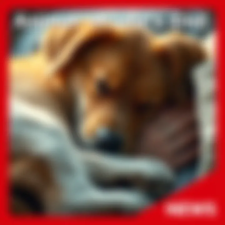 A gentle scene showing a pet resting peacefully with a comforting hand on its side, symbolizing care during its final moments.