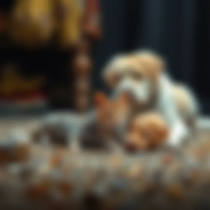 A snake, rat, cat, and dog interacting in a playful setting, showcasing their unlikely friendships.
