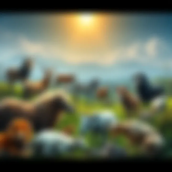 A variety of animals in a serene natural setting, symbolizing their spiritual essence and connection to nature.