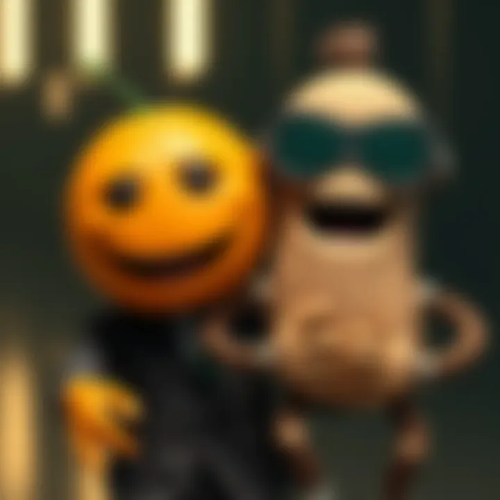 The Annoying Orange character alongside Burnt Peanut, both showcasing their unique voice modulation styles.