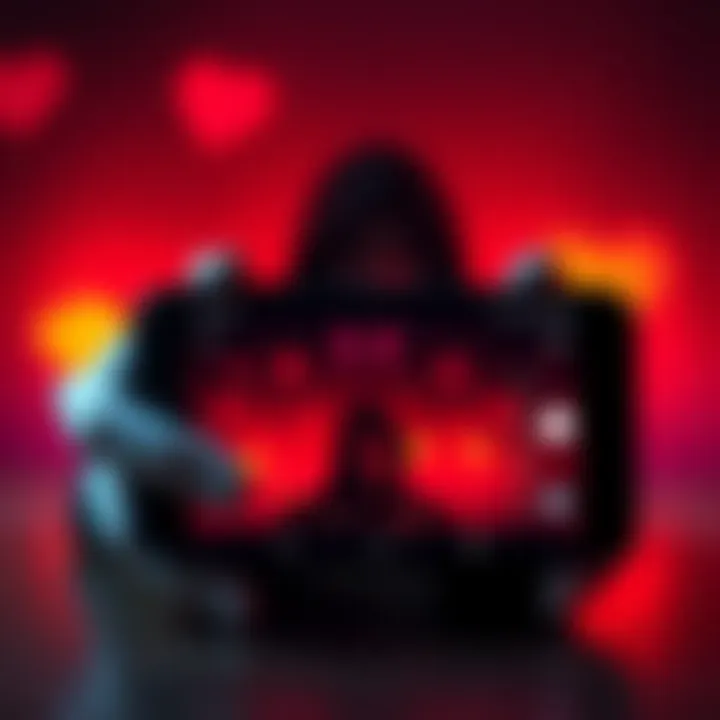 A smartphone screen displaying Instagram stories with a shadowy figure representing anonymous viewing.