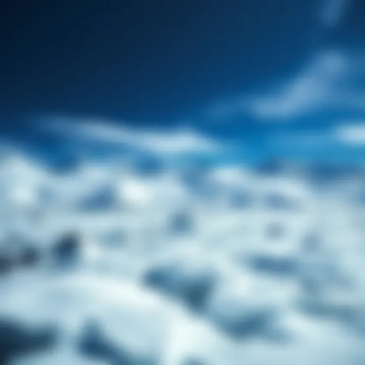 A vast icy landscape of Antarctica with snow-covered mountains and deep blue skies, hinting at hidden secrets beneath the surface.