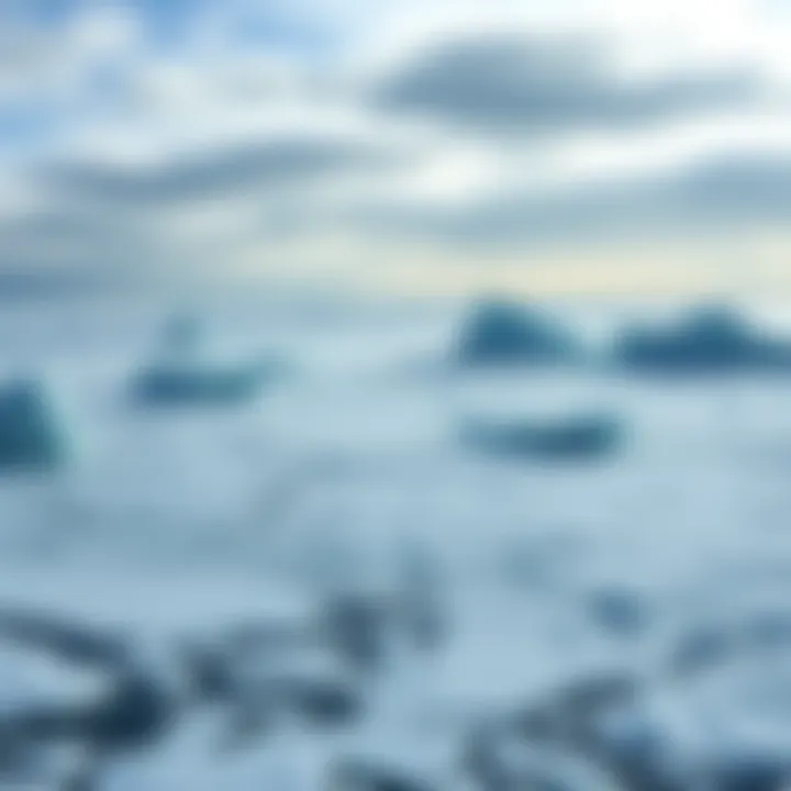 A vast, snowy expanse of Antarctica with icebergs and a cloudy sky, symbolizing the continent's secrets and restricted access.