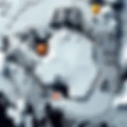 Blurry satellite image showing Antarctica with unclear central details and some detailed patches near mountains