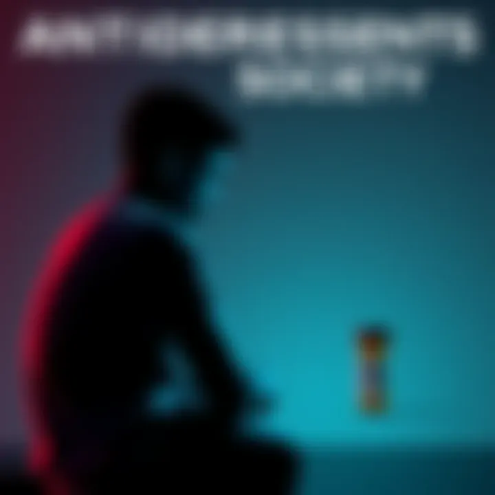 Antidepressants and Society A person sitting alone, looking pensively at a prescription bottle of SSRIs, reflecting on their effects on life and relationships.