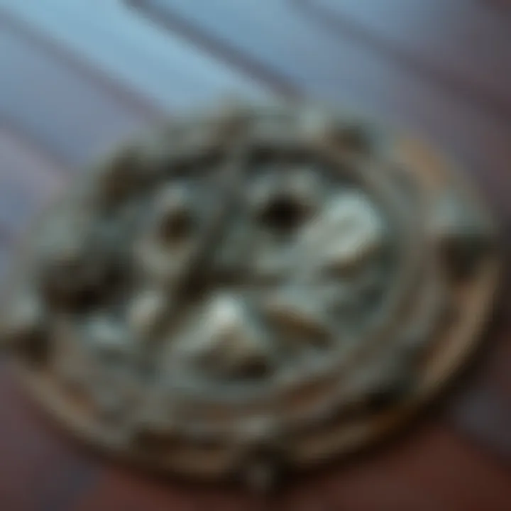 A detailed antique copper wall plaque depicting a scene, possibly religious in nature, with intricate designs
