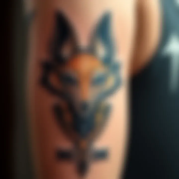 Close-up of a detailed Anubis tattoo featuring a jackal-headed figure on a person's arm