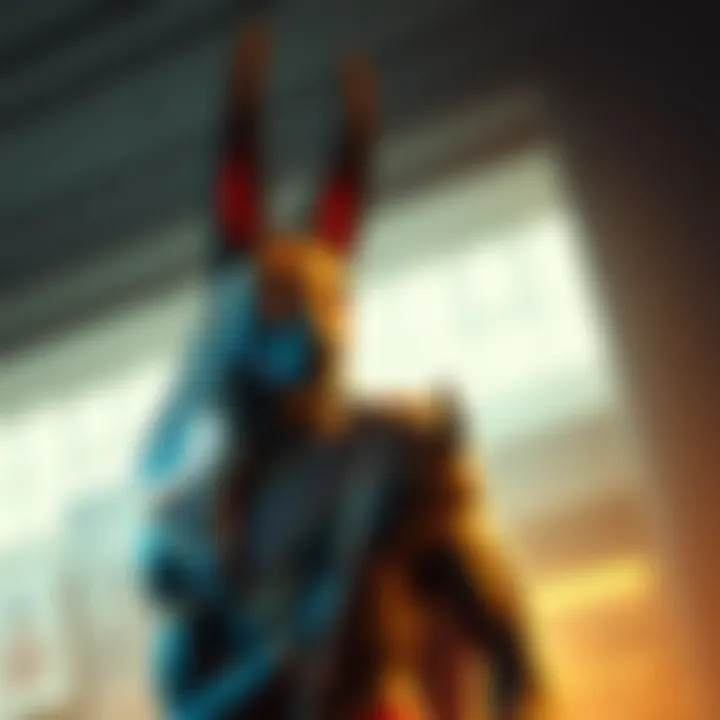 Anubis in a modern setting Anubis, the ancient Egyptian god, depicted in a contemporary environment, reminding people of timeless wisdom with a thoughtful expression.