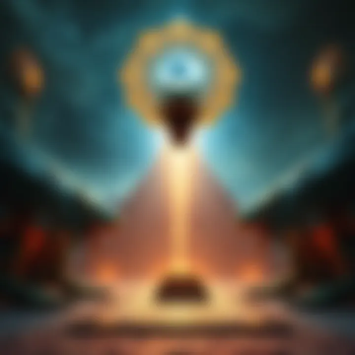Artistic representation of Anunaki figures with reptilian features and ancient symbols