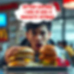 A person looks distressed after eating a Big Mac and McChicken from McDonald's, with a thought bubble showing feelings of anxiety.