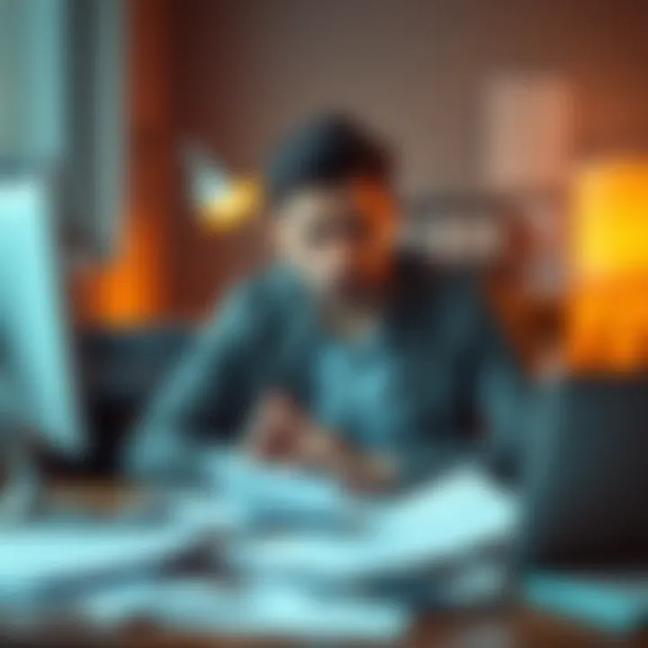 A person sitting at their desk with a worried expression, surrounded by paperwork, showing signs of stress and anxiety after a work conflict.