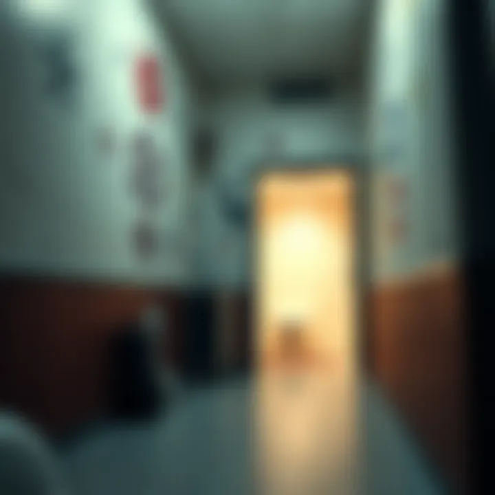 Unusual symbols painted on the wall of an apartment hallway, attracting attention from residents.