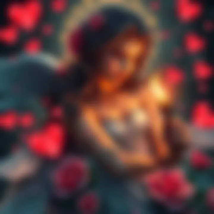 A depiction of Aphrodite surrounded by hearts and flowers, representing love and spiritual influence.