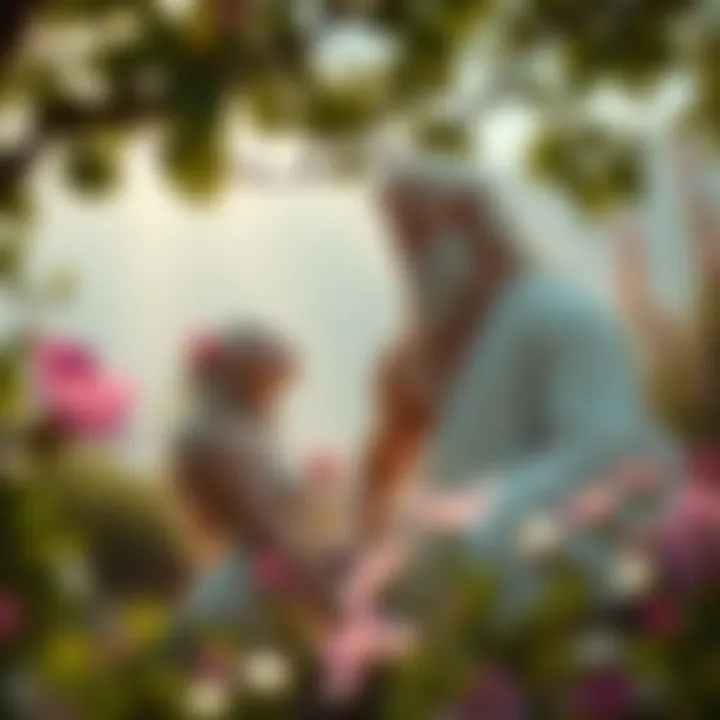 Aphrodite and Zeus in a serene setting A peaceful scene showing Aphrodite and Zeus surrounded by nature, symbolizing love and reverence for the Theoi.