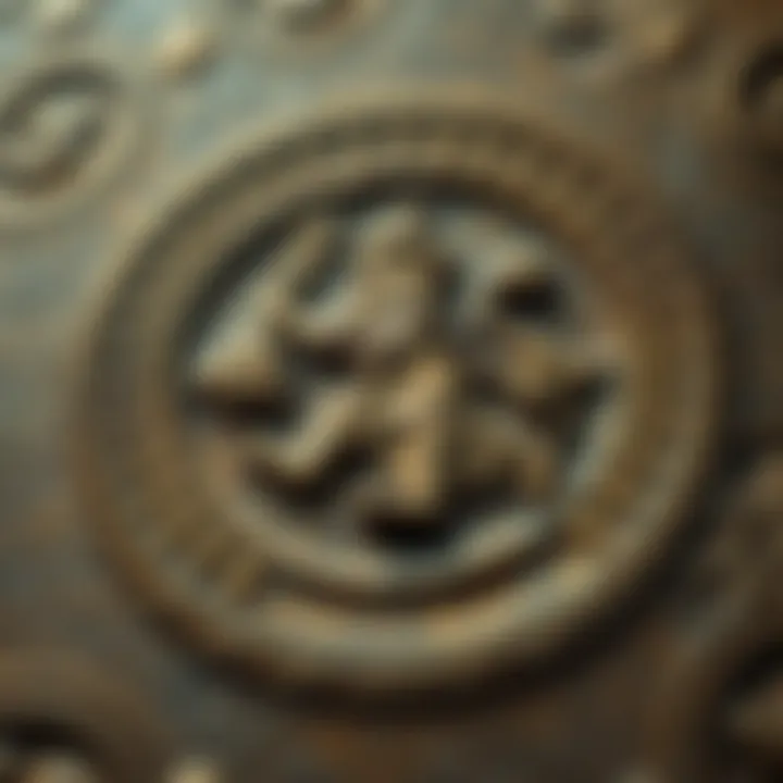 A close-up of a symbol believed to represent Apollo on an ancient altar, showcasing intricate designs and styles.